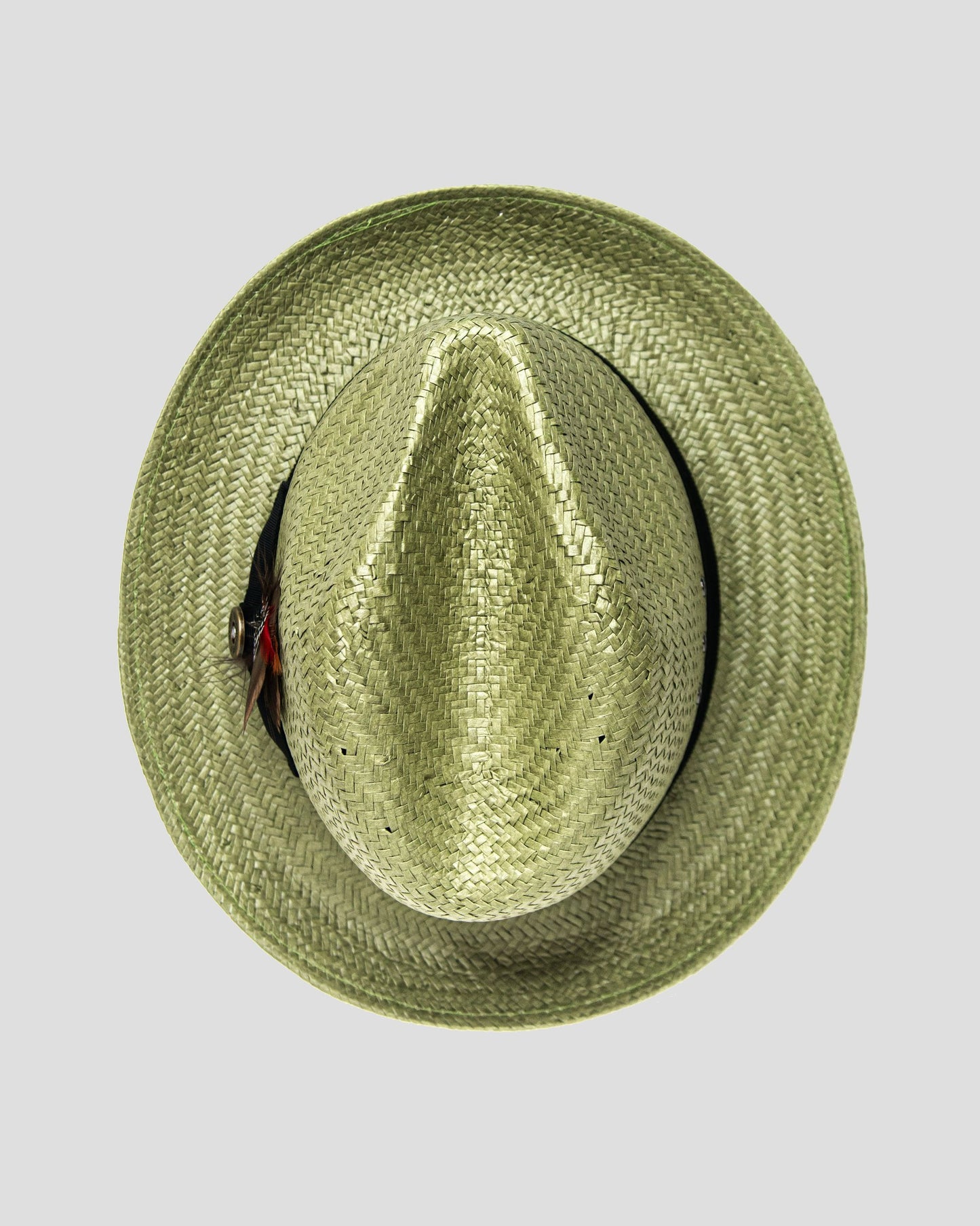 Straw Trilby Fedora Hat - Avocado + Black
