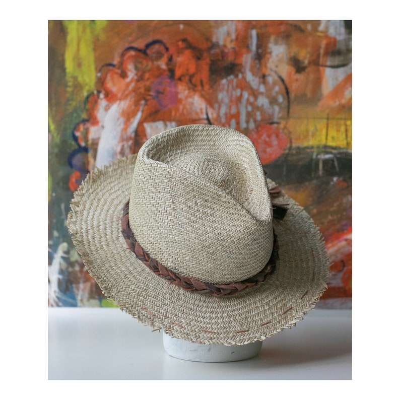 Raffia Straw Fedora - Bespoke Distressed Hat