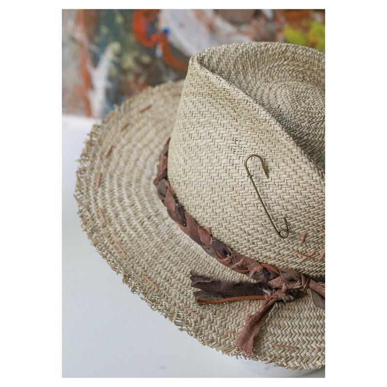 Raffia Straw Fedora - Bespoke Distressed Hat