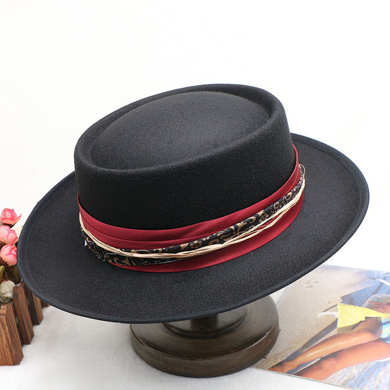 High-End Hoop Flat Brim Wool Hat
