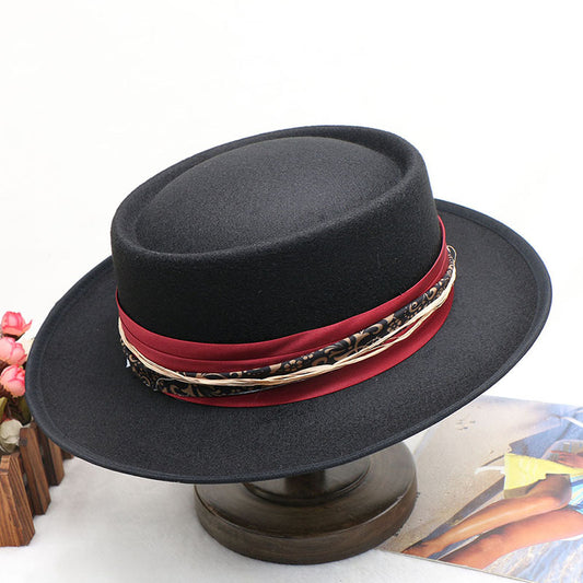 High-End Hoop Flat Brim Wool Hat