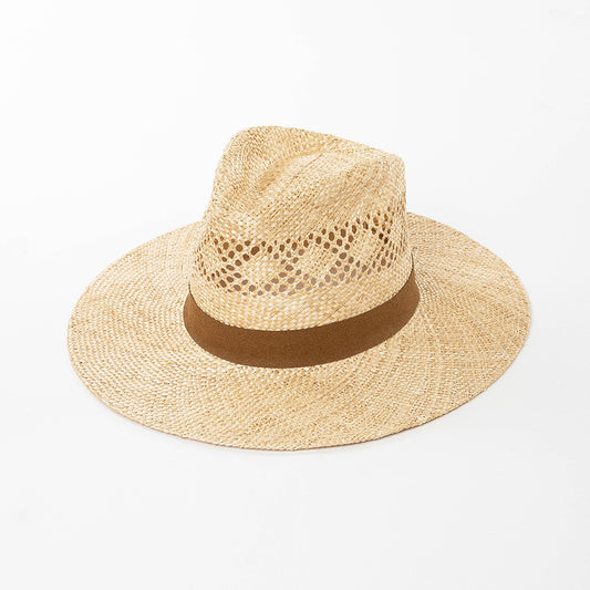Hand-woven Cotton And Linen Hollow Top Wide Brim Jazz Straw Hat