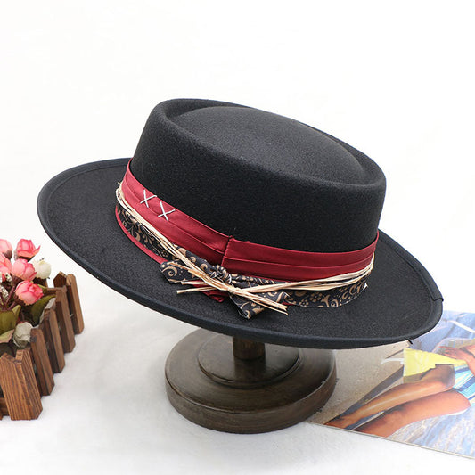 High-End Hoop Flat Brim Wool Hat