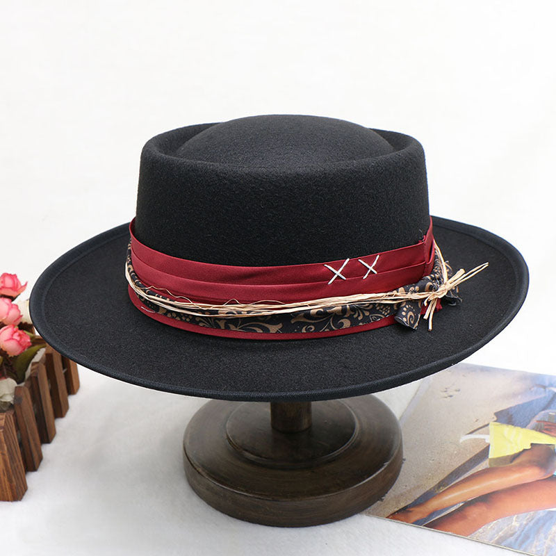 High-End Hoop Flat Brim Wool Hat