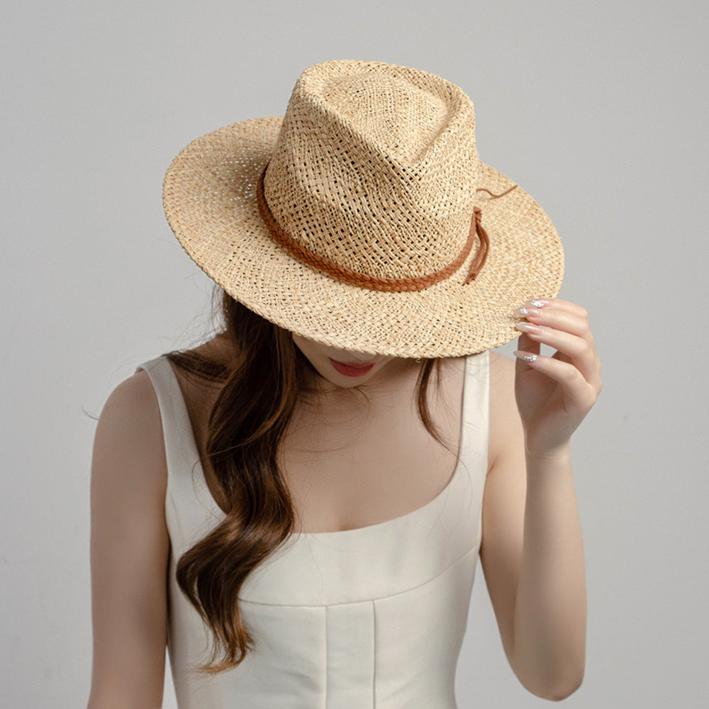 Fashionable Casual Braided Belt Hand-woven Raffia Straw Hat