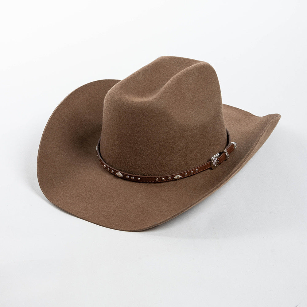 Studded leather belt Roll-up Wool Hat