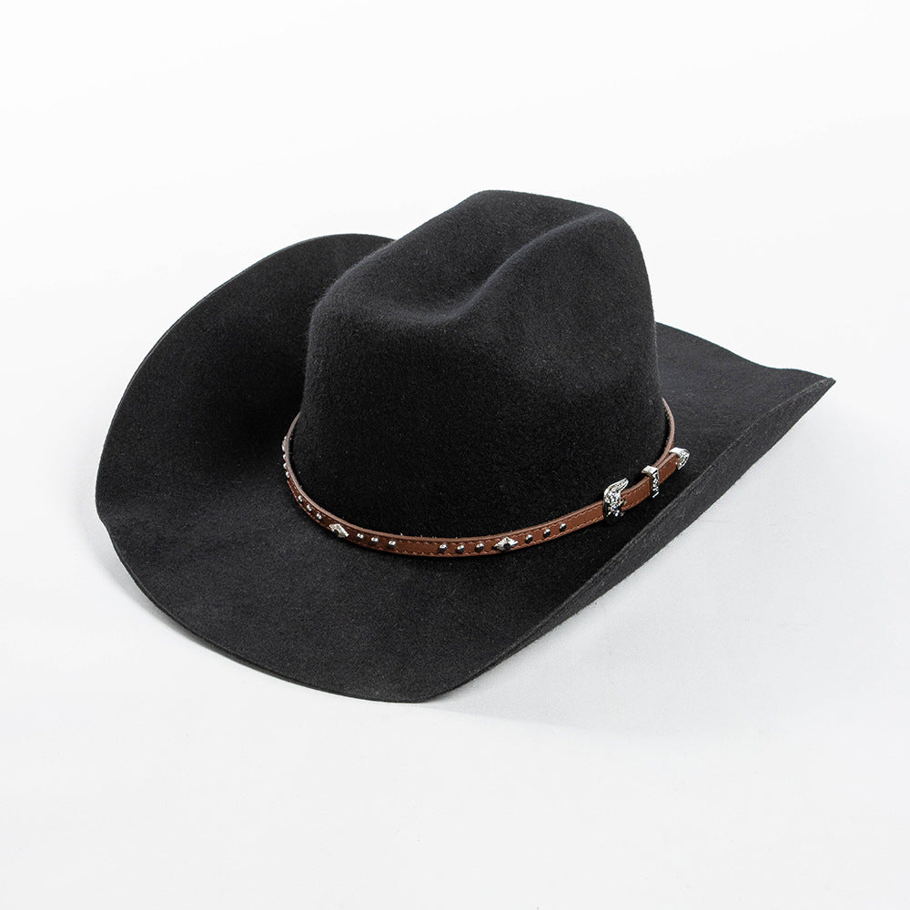 Studded leather belt Roll-up Wool Hat