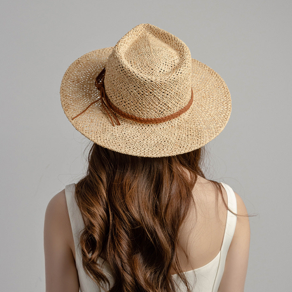 Fashionable Casual Braided Belt Hand-woven Raffia Straw Hat