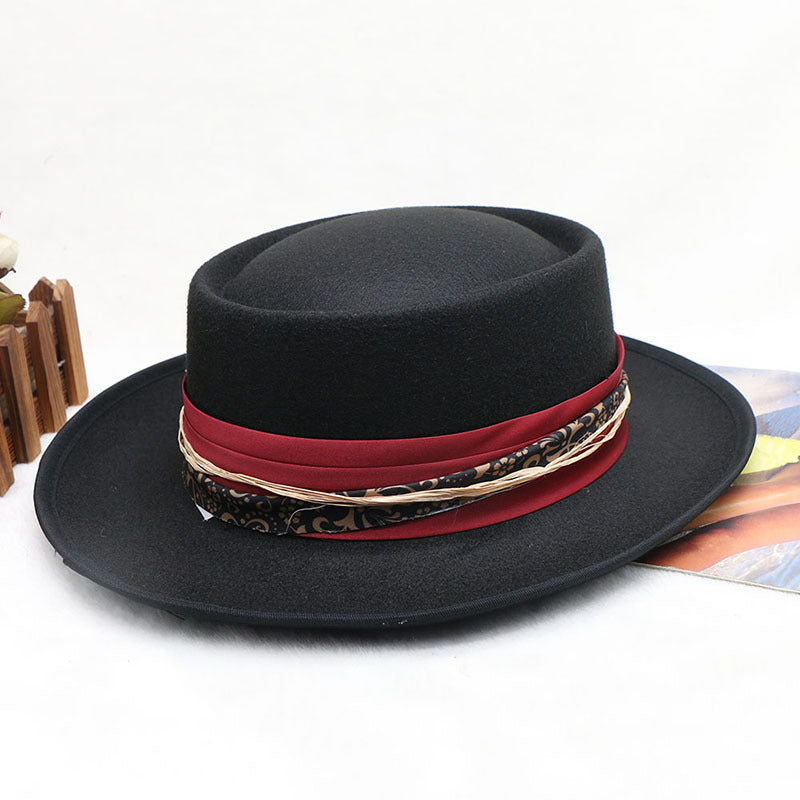 High-End Hoop Flat Brim Wool Hat