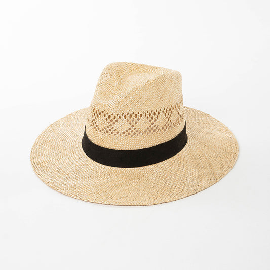 Hand-woven Cotton And Linen Hollow Top Wide Brim Jazz Straw Hat