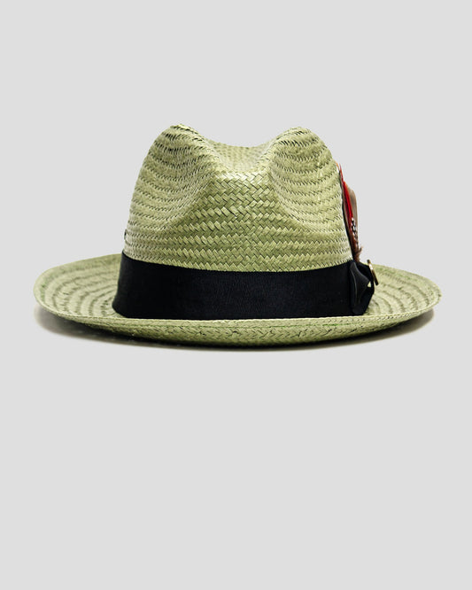 Straw Trilby Fedora Hat - Avocado + Black
