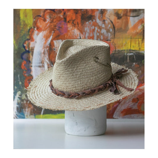 Raffia Straw Fedora - Bespoke Distressed Hat