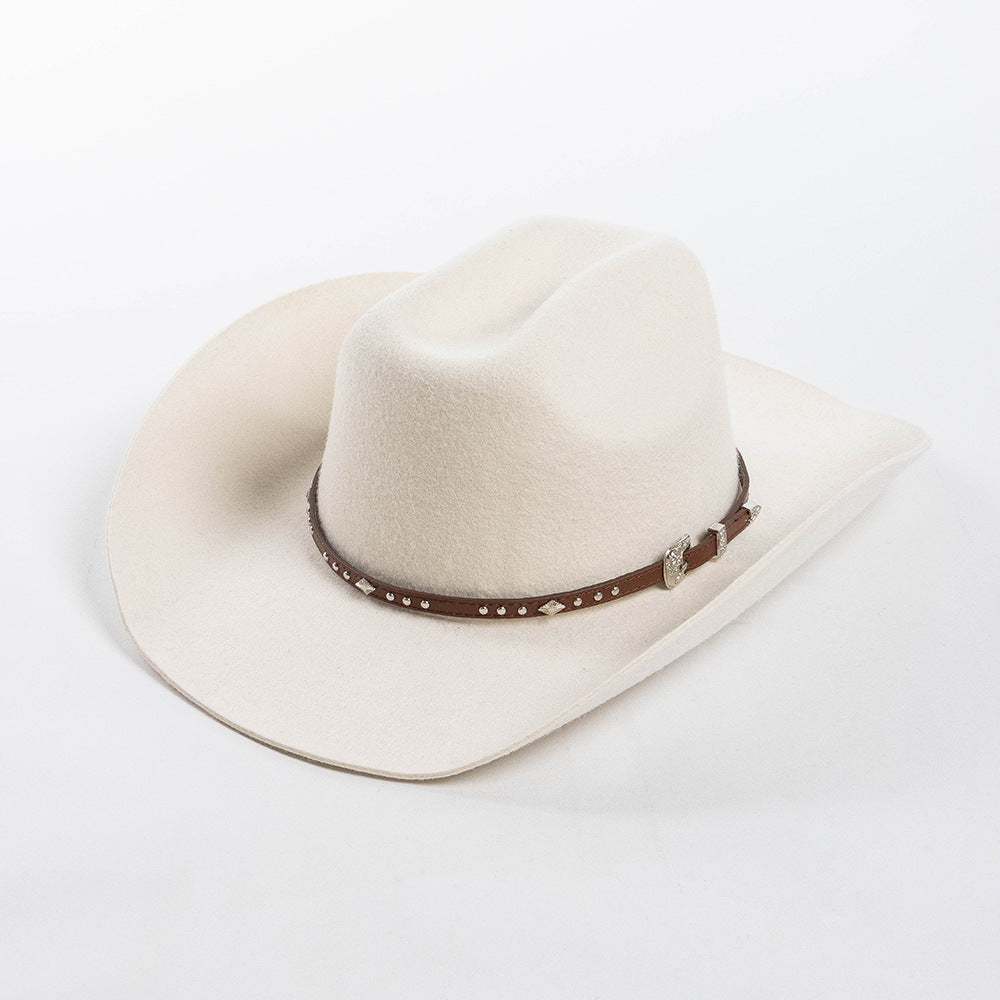 Studded leather belt Roll-up Wool Hat